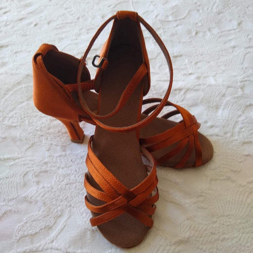 Women's size 34 Latin Brown Shoes High Heel Leatherette Dance Shoes